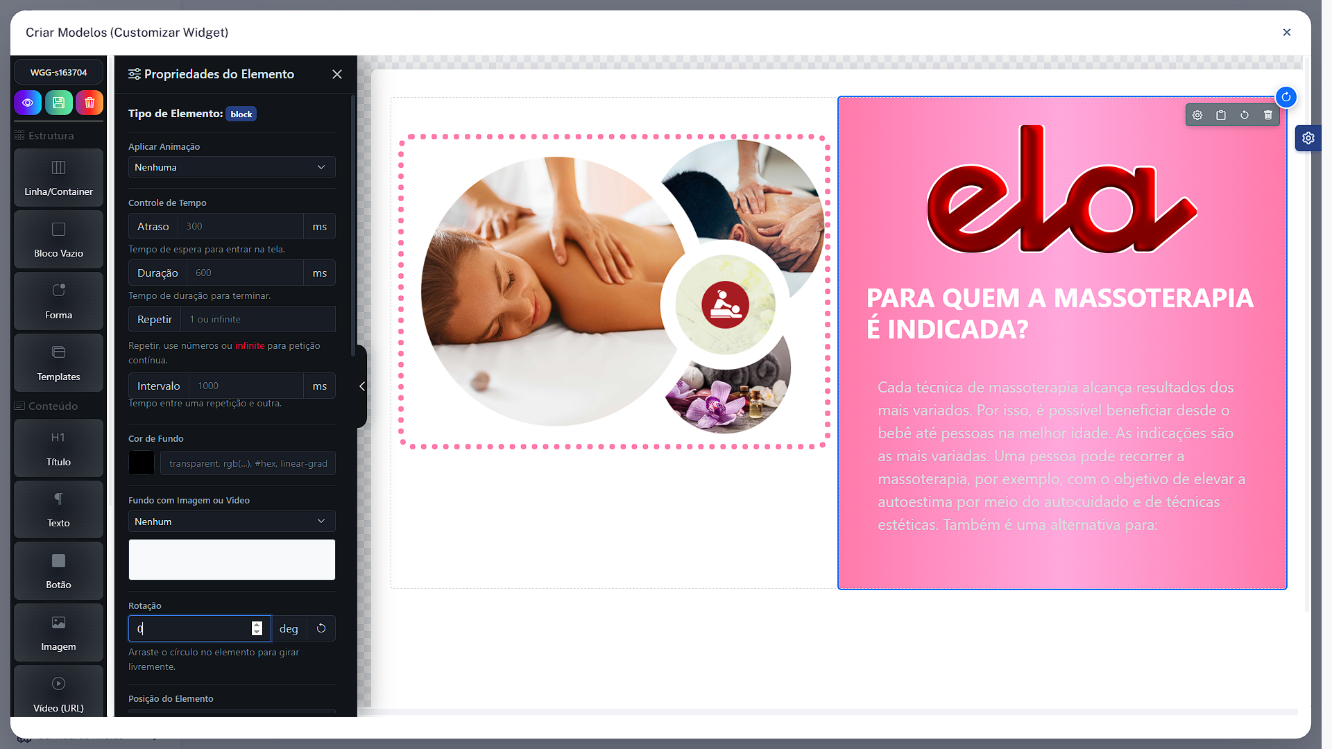 Widget Global imagem painel editando elementos